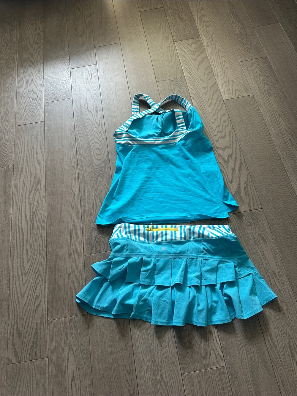 lululemon athletica Turquoise Striped Waist Ruffle Skirt & Tank Set